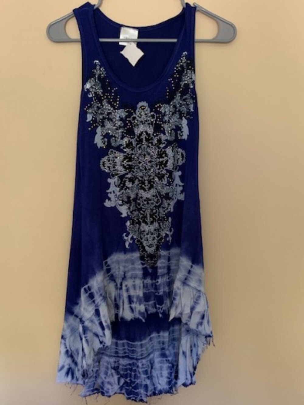 Vocal California long beaded top Blue Size Med